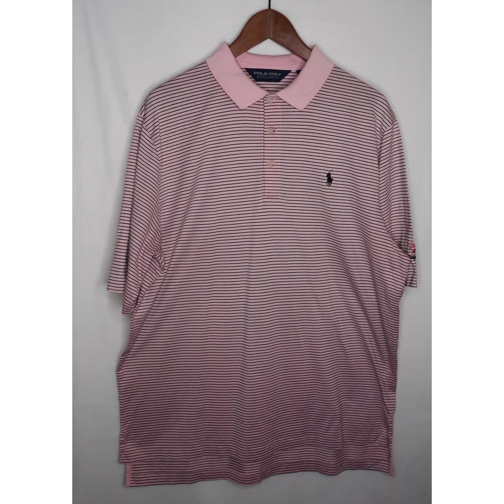 Polo Golf Ralph Lauren Pink Stripe Pima Cotton Polo Shirt Mens Large Embroidered